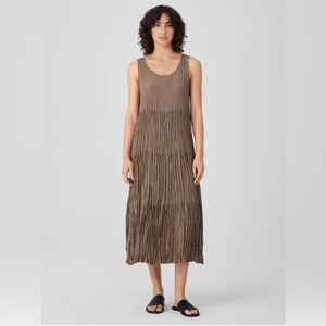 Eileen Fisher taupe tiered silk dress size s/p
